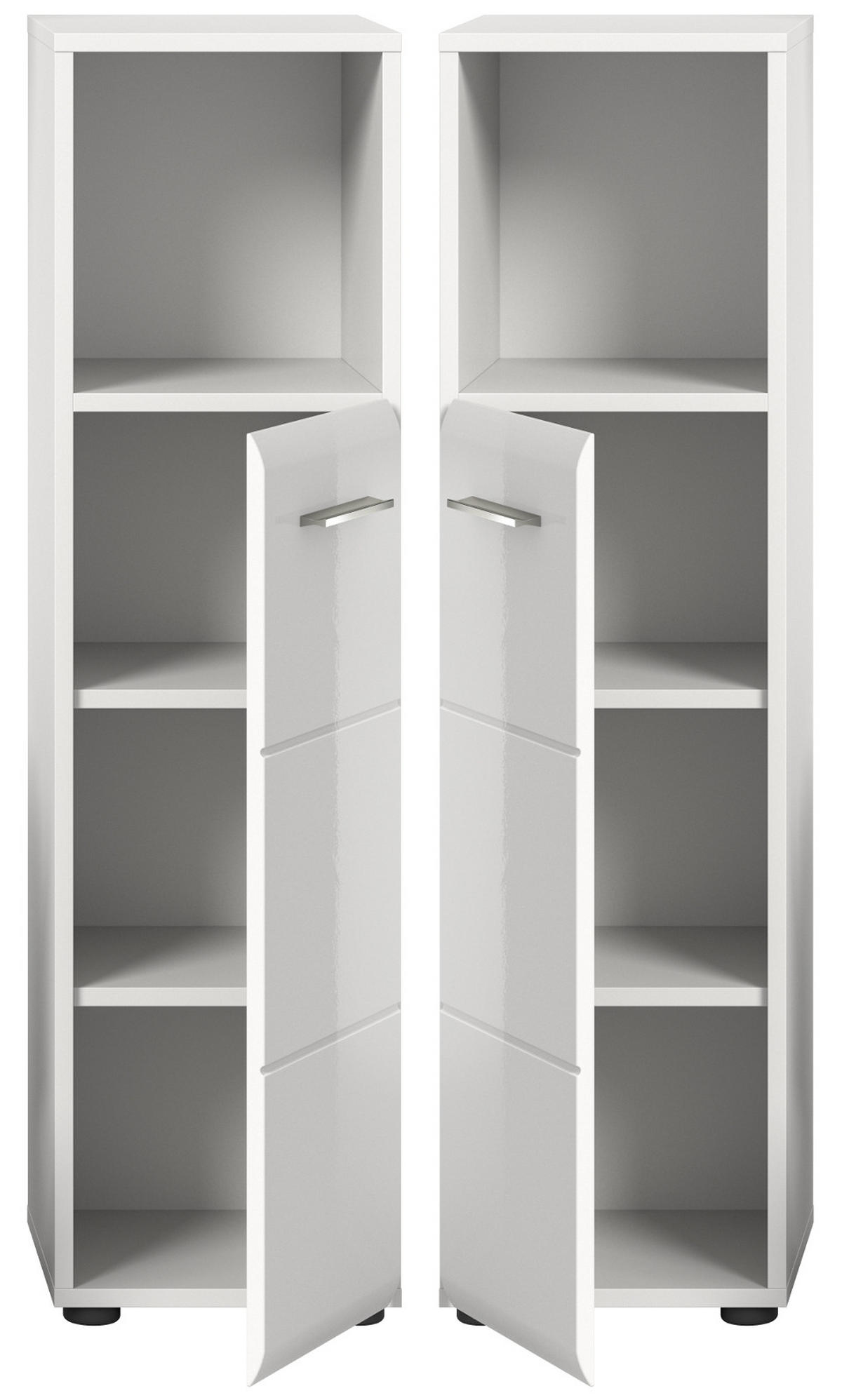 BADKOMMODE weiß Hochglanz, Badezimmer Kommode 30 cm - Weiß Hochglanz/Silberfarben, Holzwerkstoff/Kunststoff (30/110/30cm) - Inn.Furn