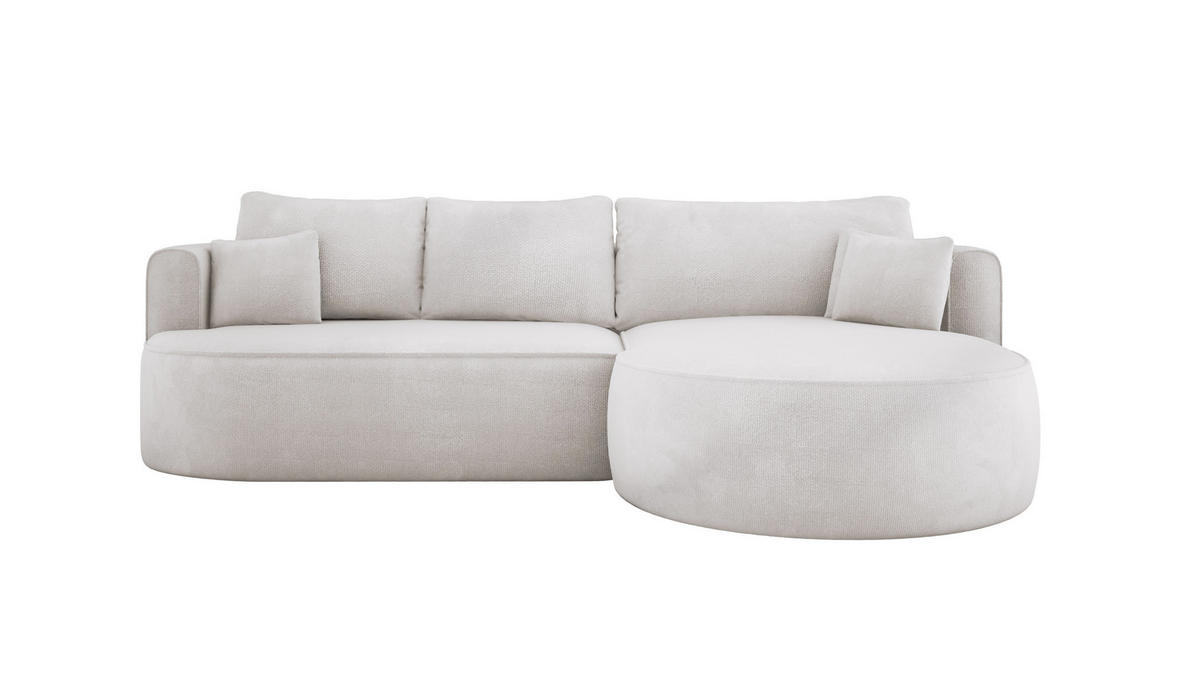 ECKSOFA FIORE-L Moderne Ausziehbare Schlaf-Funktion, automatischer Auffaltung, lose Rückenkissen freistehend RECHTS 284x183x82 cm cm White - Weiß Hochglanz, Holz/Textil (284/183cm) - DomoHome