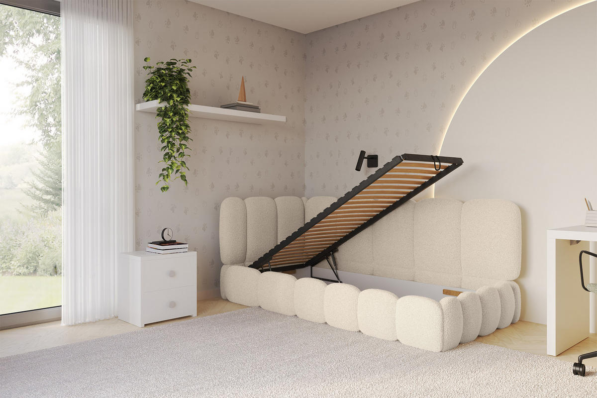 EINZELLBETT Jugendbett mit Bettkasten und Matratze H3/H4, Rechts - AVRY 80x200 Dunkelbeige - Taupe, Holzwerkstoff/Textil (80/200cm) - ALTDECOR