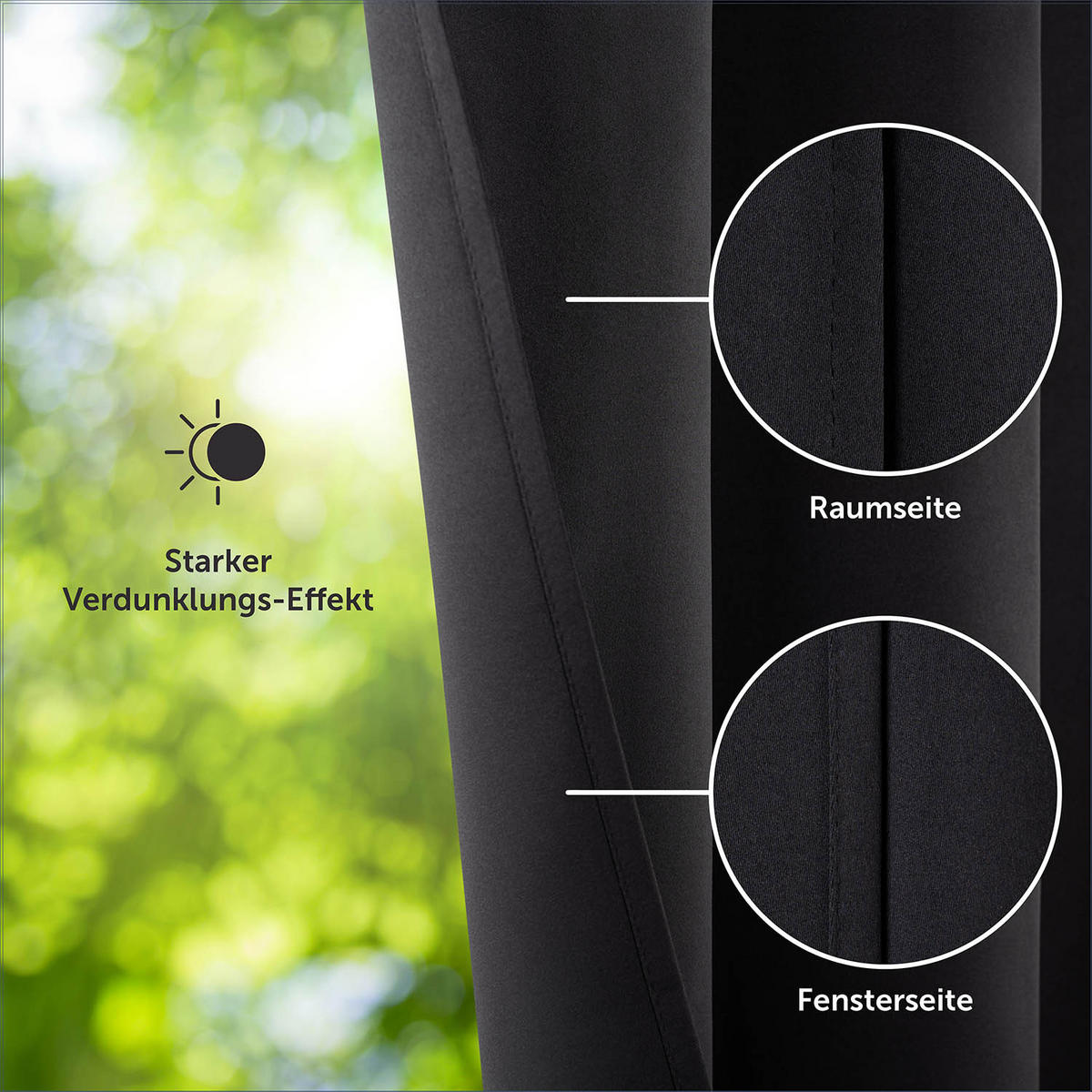VERDUNKLUNGSVORHÄNGE Emelie 140/225 cm,2er-Set, mit Hitze- und Kälteschutz,Schwarz - Schwarz, Kunststoff (140/225cm) - Blumtal