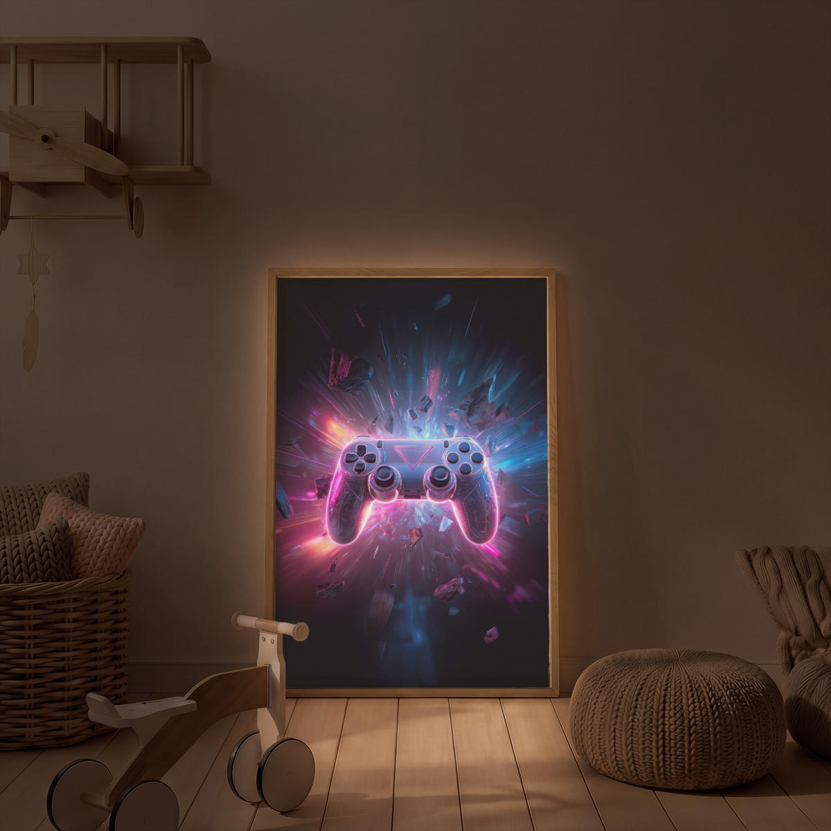 NÁSTĚNNÁ LAMPA S AKUMULÁTOREM Controller - Neon - Explosion - Abstraktní 60x90 cm - fialová, kompozitní dřevo (60/90/8cm)