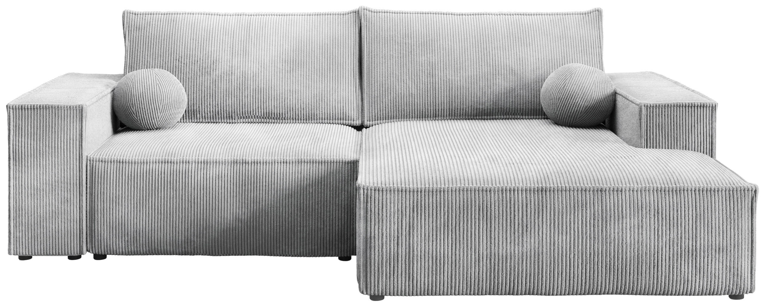 ECKSOFA Pablo Mini mit Schlaffunktion Hellgrau Cord - Hellgrau, Textil (255/148cm) - Bromarkt
