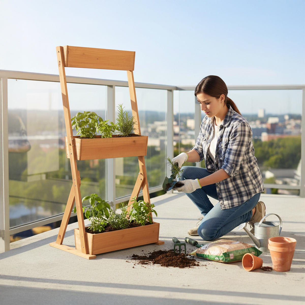 VERTIKALBEET - Braun, Holz/Textil (60/140/50cm) - Relaxdays