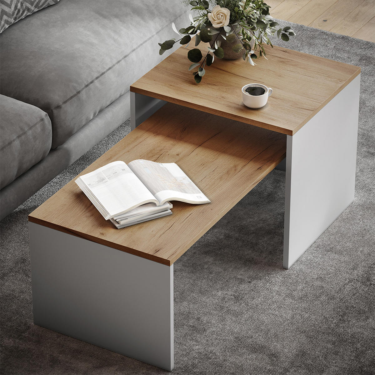 COUCHTISCH-SET Donat Weiß/Goldkraft Eiche 100 x 48 cm , 2 Teile - Honigeiche/Weiß, Holzwerkstoff (48/100/40.4cm) - Vicco