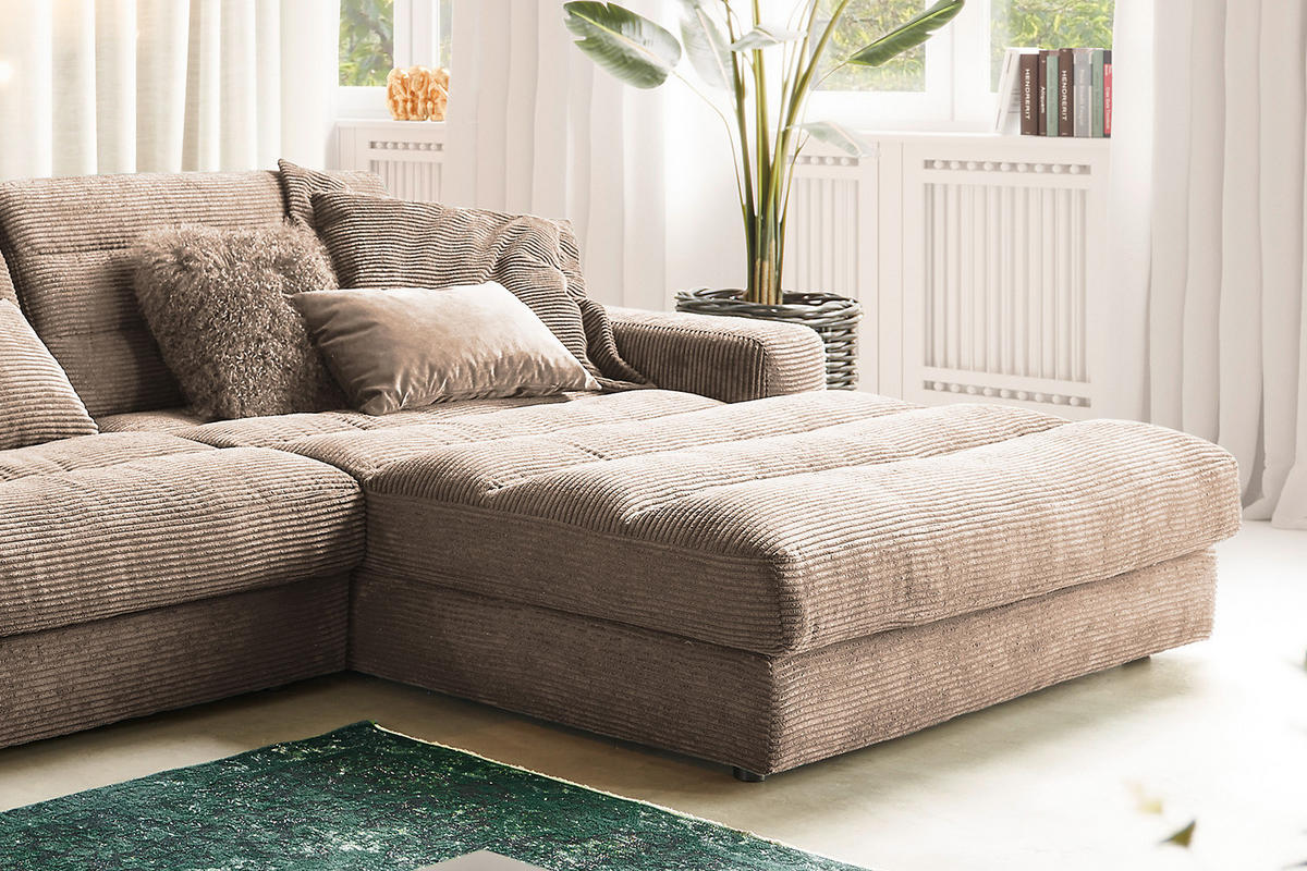 ECKSOFA XL LANA Taupe Cord - Taupe/Schwarz, Textil (416/205cm) - KAWOLA