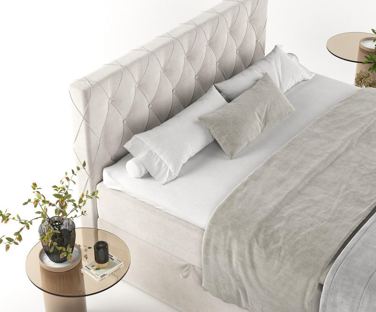 BOXBETT Signature Hellbeige 200/200 cm im Samtstoff - Hellgrau/Schwarz, Holz/Holzwerkstoff (200/200cm) - Maison de Reve