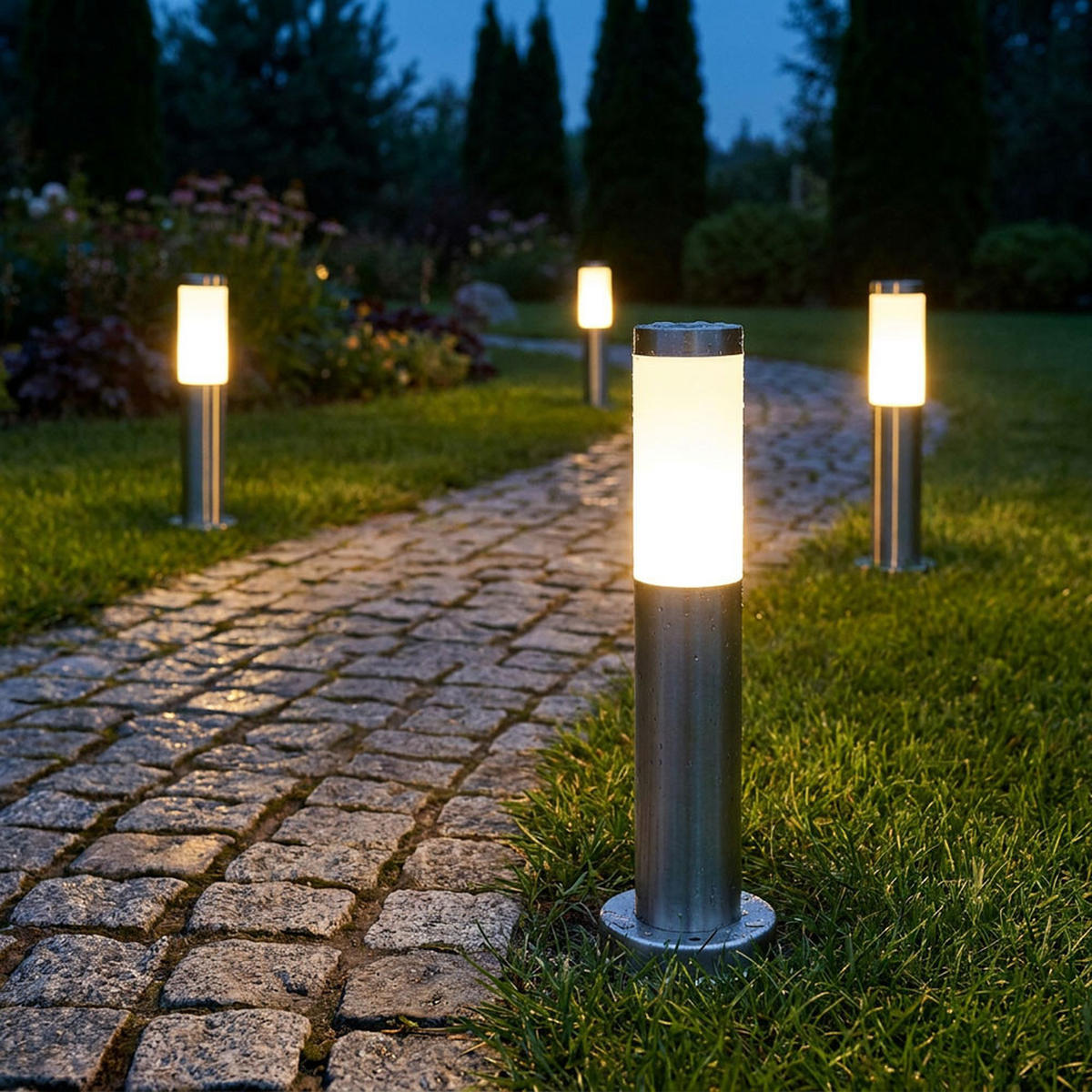 WEGELEUCHTE Edelstahl Silber Opal 4er Set - Silberfarben, Kunststoff (7.6/7.6/45cm) - Globo Lighting