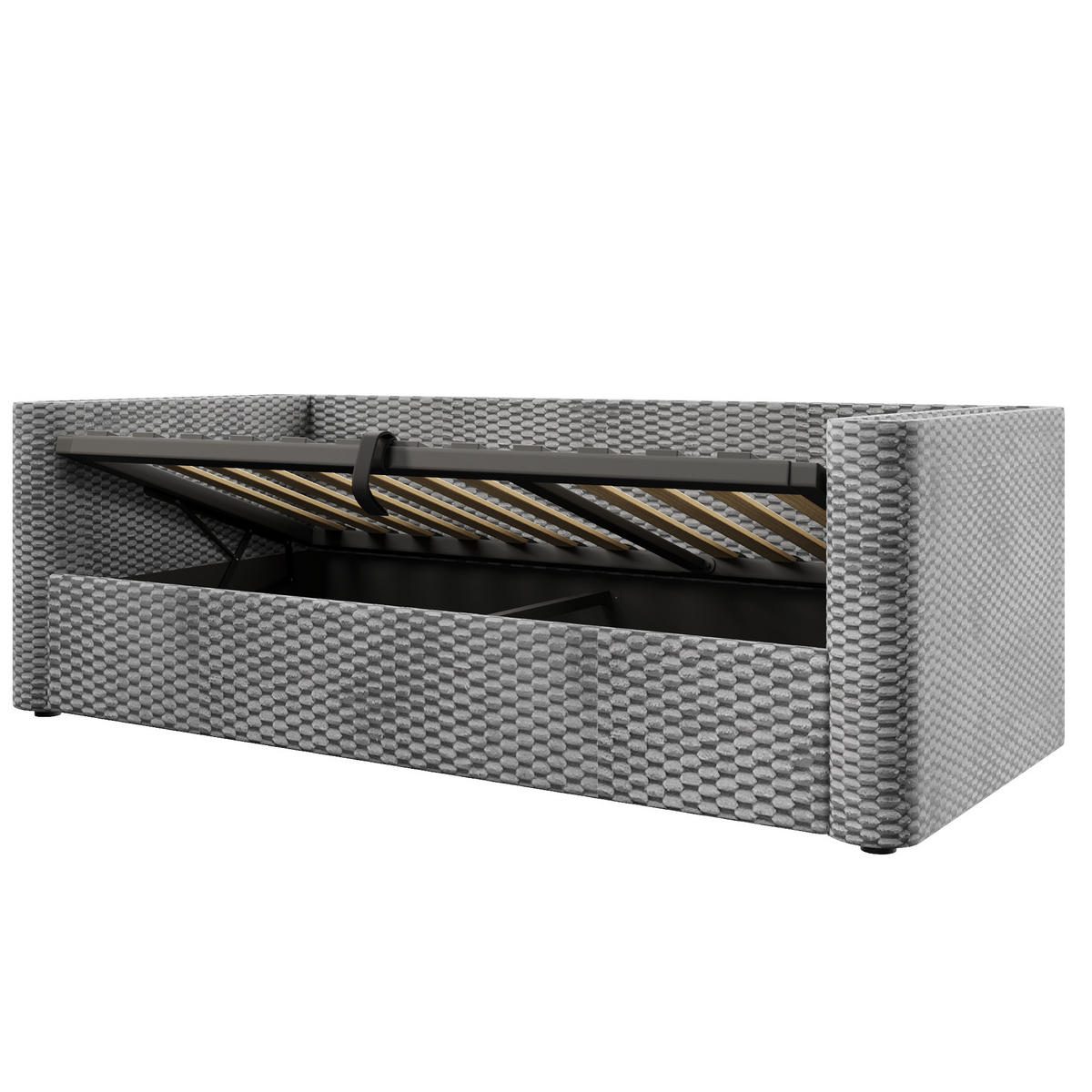 STAURAUMBETT 90/200 cm DE-04696, mit LED und Hydraulik in Grau - Grau, Holzwerkstoff/Metall (90/200cm) - ComfortXL