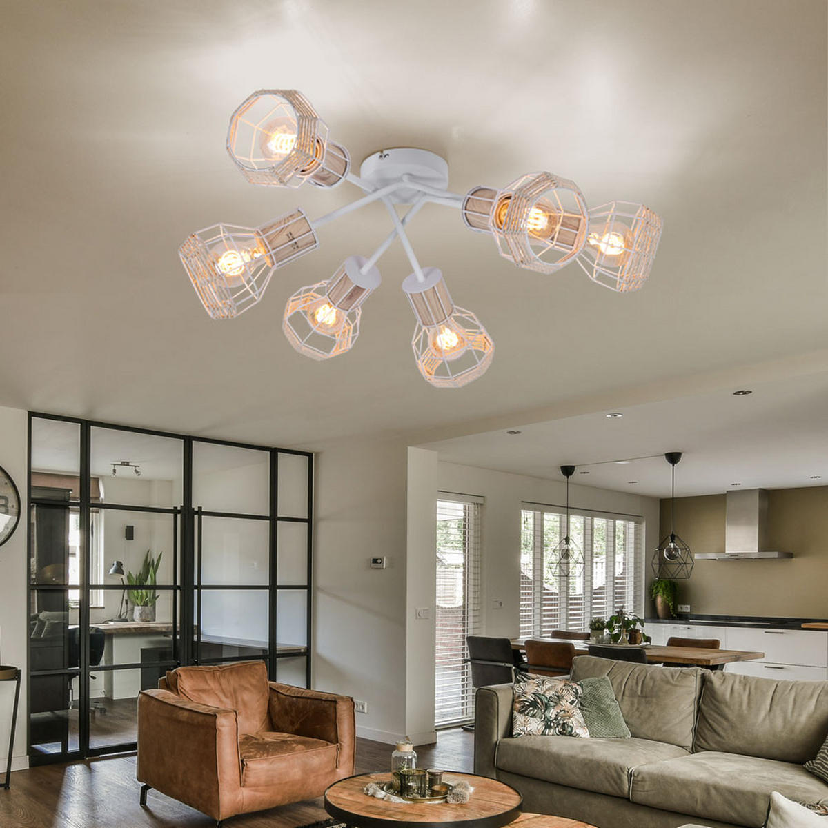 DECKENLEUCHTE Metall Holzoptik Weiß - Weiß, Metall (70/70/24cm)