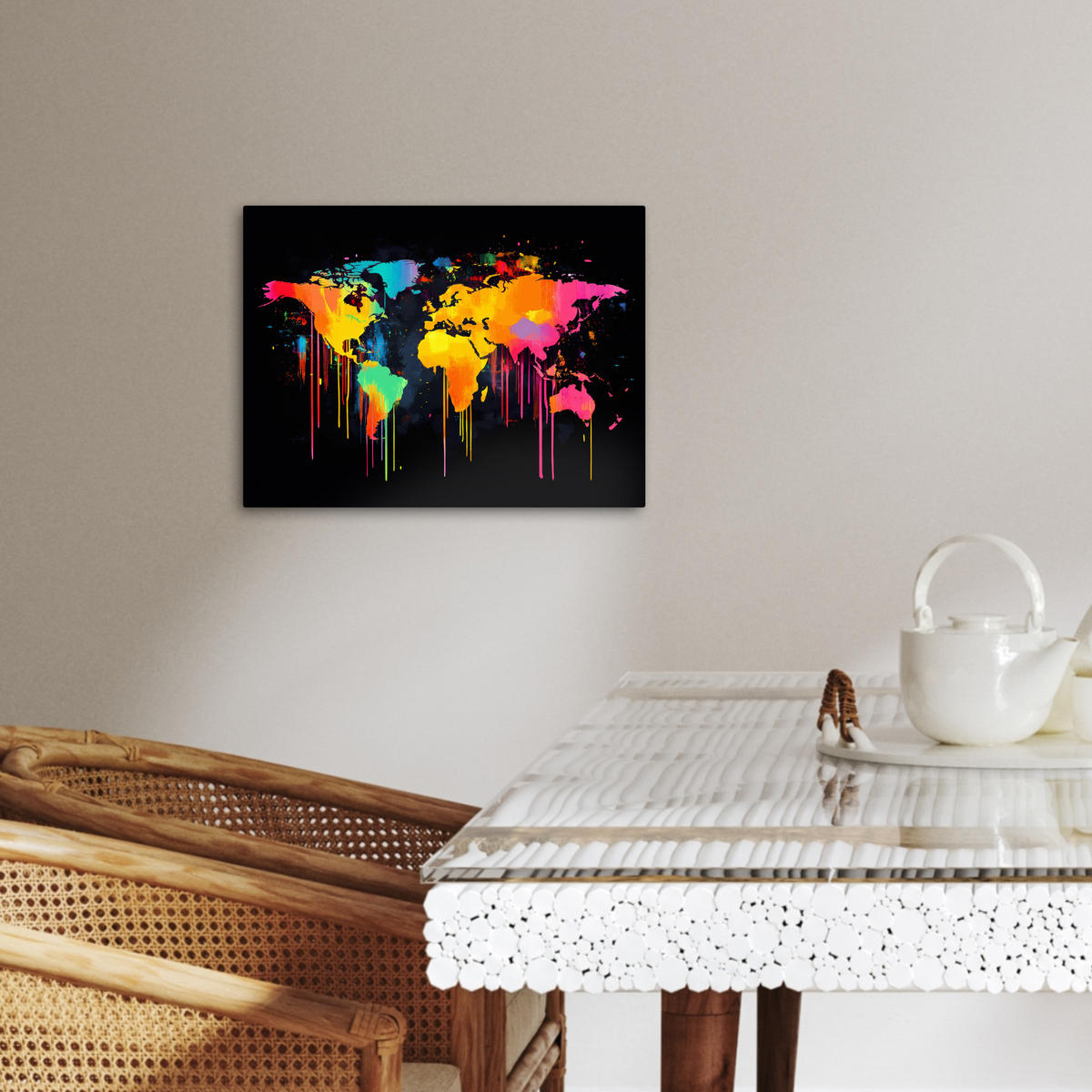 LEINWANDBILD Weltkarte - Farbe - Bunt - Graffiti - Welt 40x30 cm - Multicolor, Textil (40/30cm) - MuchoWow