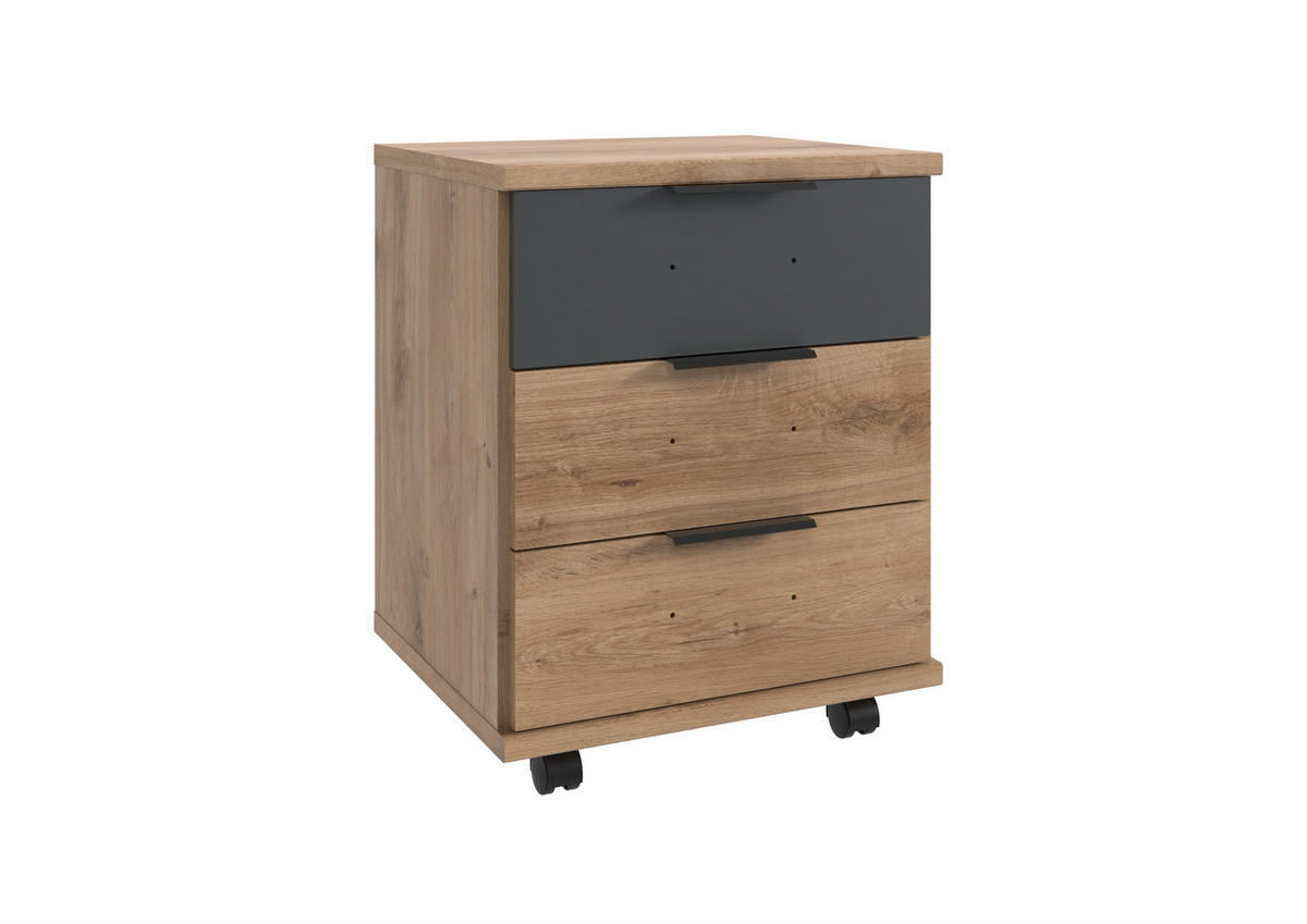 JUGENDZIMMER Texel in Plankeneiche und Grafit 7 teiliges Kinderzimmer Komplett Set - Braun, Holzwerkstoff (120/200/80cm)