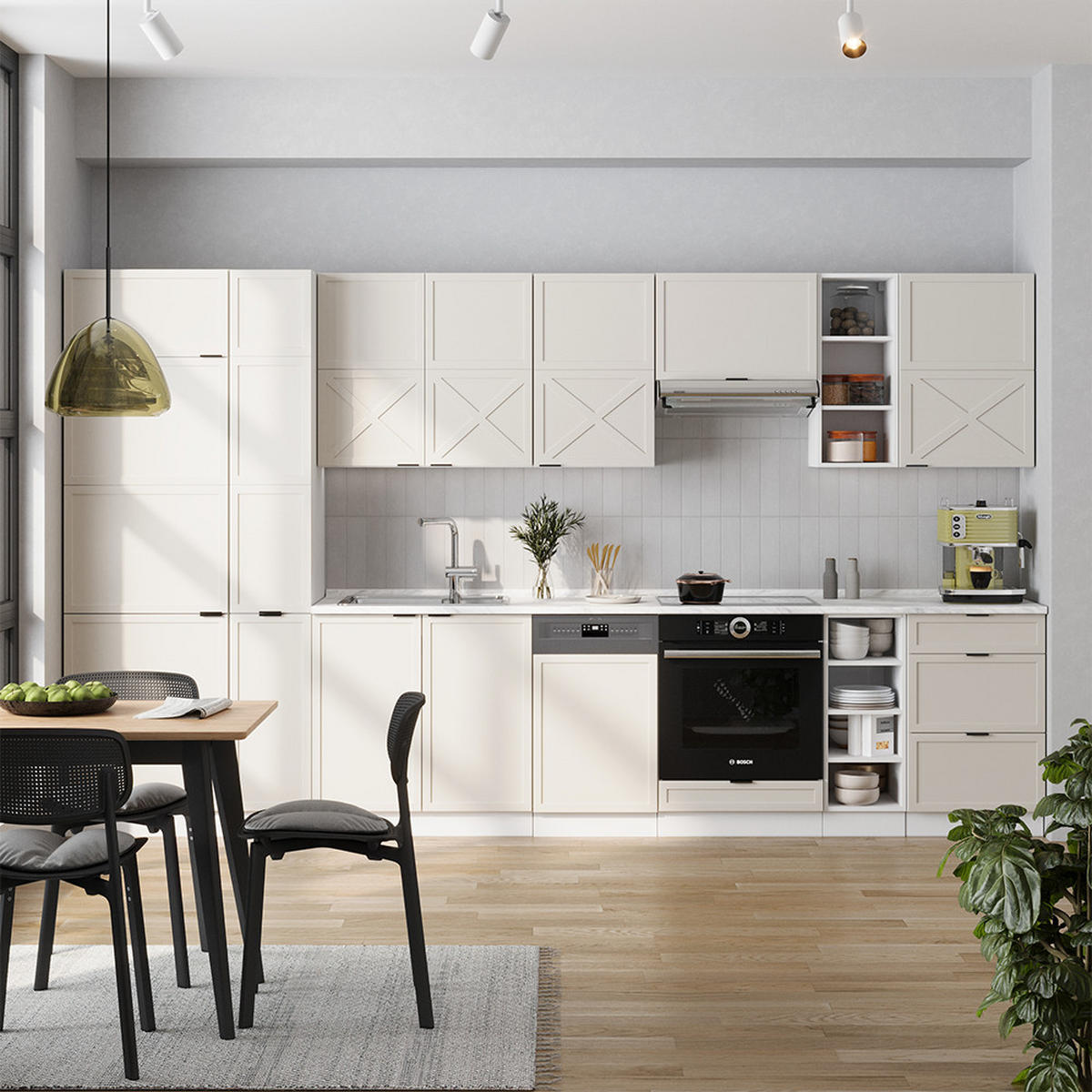 KÜCHENZEILE Fame-Line GrauBeige/Weiß 355 cm ohne AP - Weiß/Grau, Holzwerkstoff (355/81.6/46cm) - Vicco