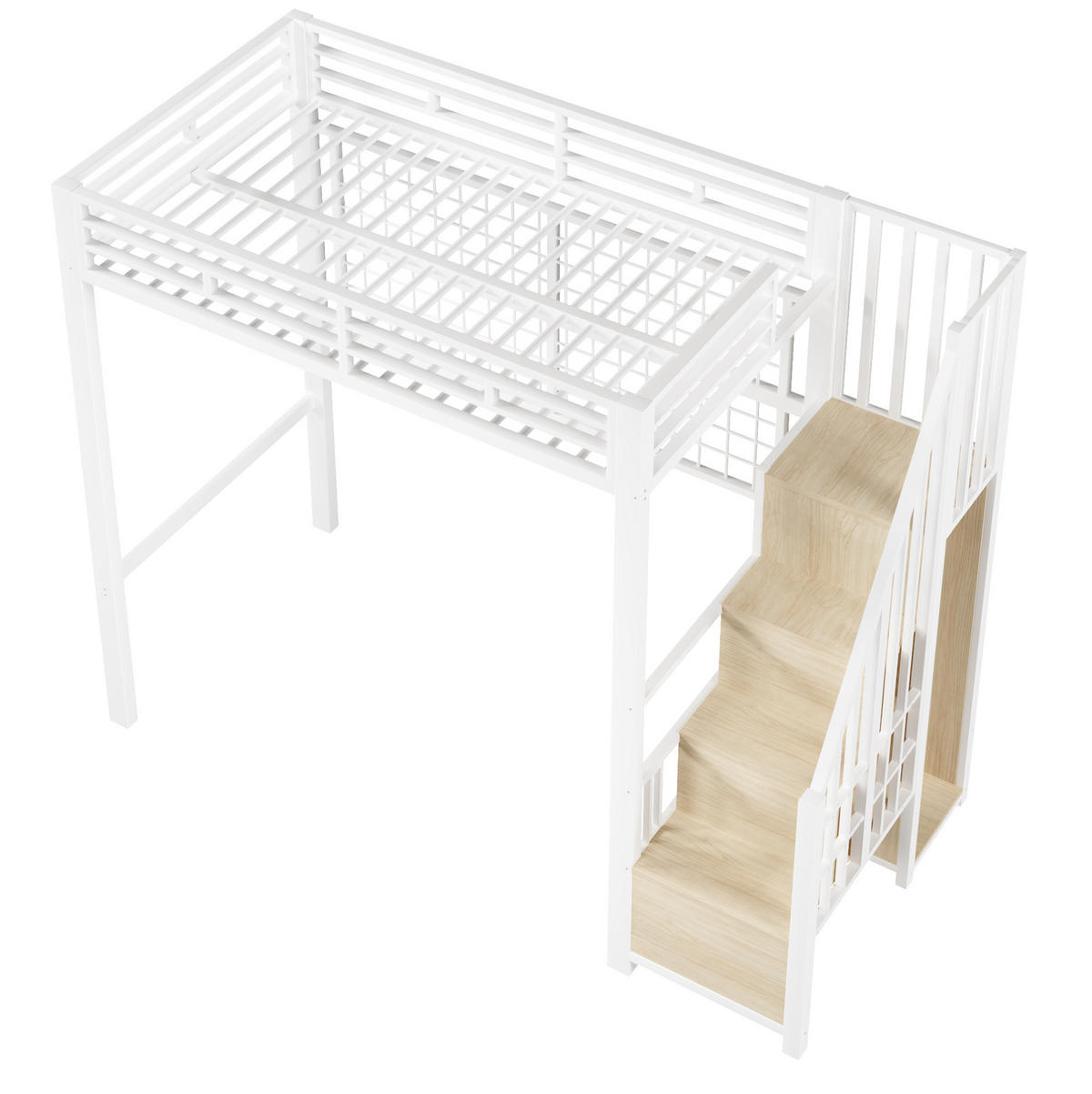 HOCHBETT 90/200 cm Weiß aus Metall/MDF mit Stauraumleiter - Weiß, Metall (90/200cm) - OKMYHOME