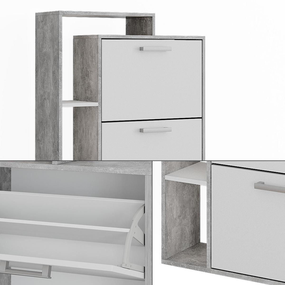 SCHUHKIPPER Orlando Weiß/Beton 80 x 166.1 cm mit 4 Fächern - Weiß/Grau, Holzwerkstoff (80/166.1/24.2cm) - Vicco