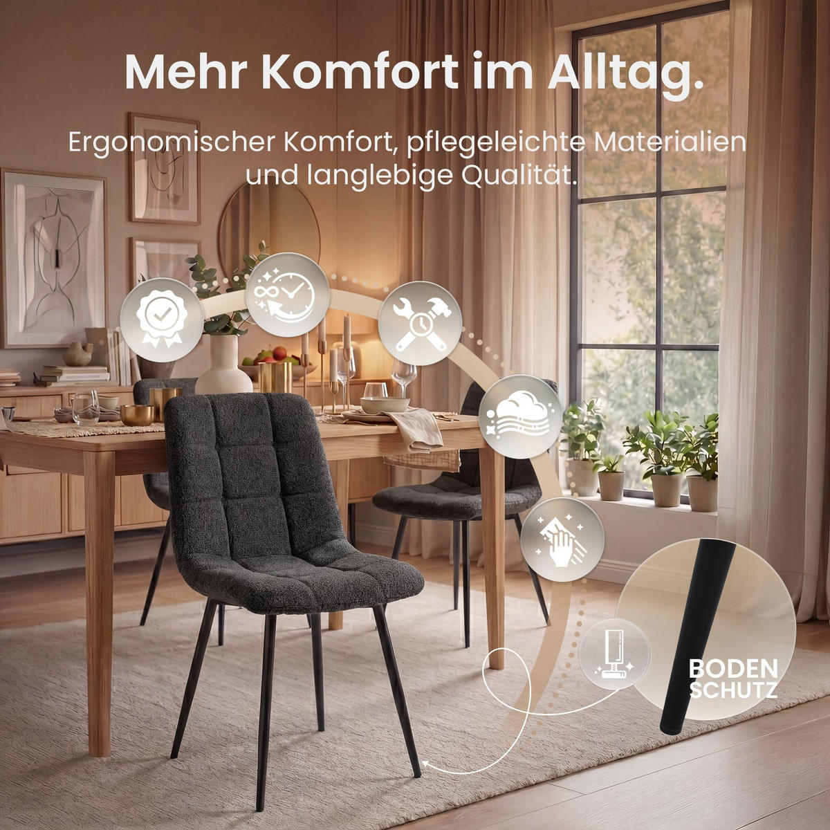 ESSZIMMERSTUHL Stoff Dunkelgrau - Dunkelgrau/Schwarz, Textil/Metall (45/84/55cm) - CLP
