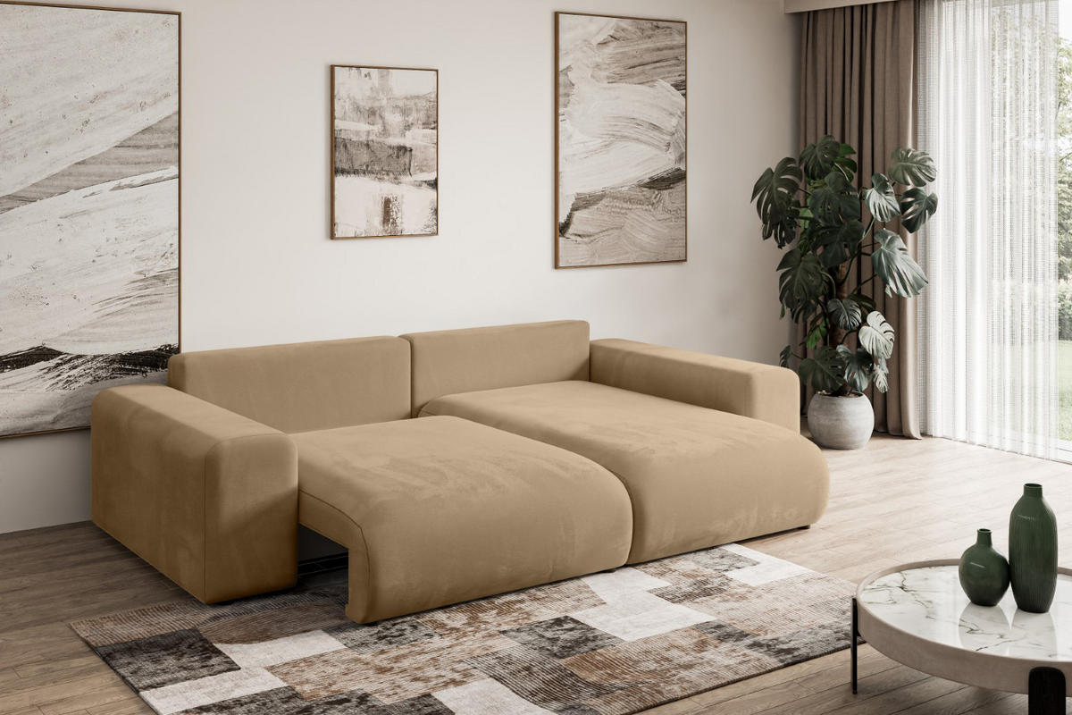 ECKSOFA Ottomane rechts ESKAR-L 266x176x84 Beige Velours - Beige/Schwarz, Holzwerkstoff/Kunststoff (176/266cm) - ALTDECOR