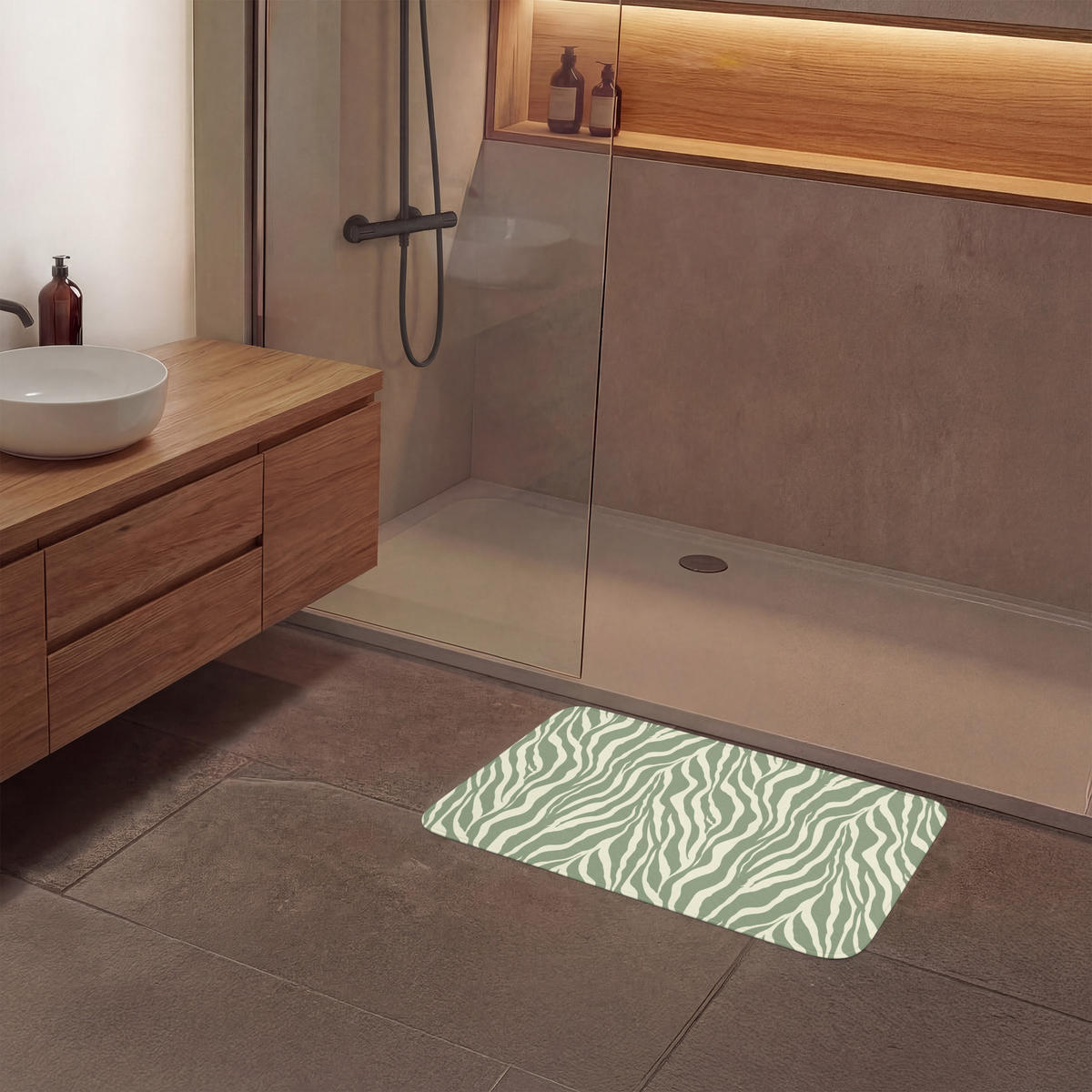 KOUPELNOVÁ PŘEDLOŽKA Zebra - Motiv - zelená 80x50 cm - šalvějově zelená, textil/plast (80/50cm)