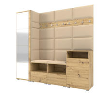 GARDEROBE NELA X 200 cm (Modulare Flurmöbel Artisan Eiche mit Spiegel & Sitzpolster Beige 04 Schrank + Sideboard) - Beige/Silberfarben, Holz/Holzwerkstoff (200/187/40cm) - Ravio