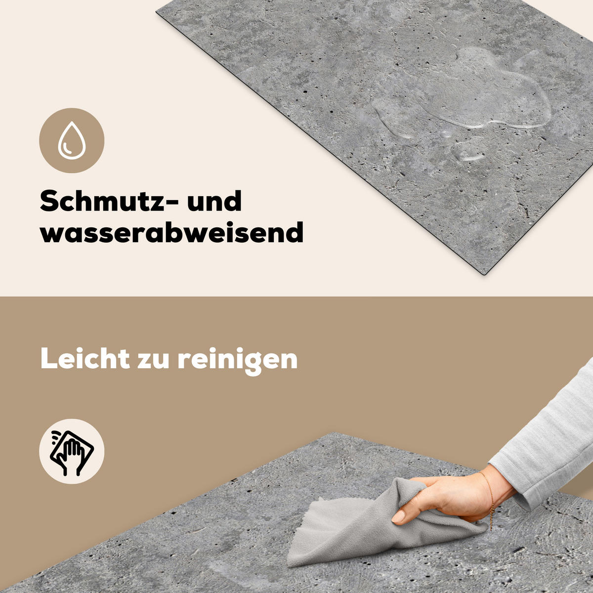 HERDABDECKPLATTE Beton - Schiefer - Grau - Struktur aus Beton Induktionsschutz 91.2x52 cm - Hellgrau, Kunststoff (91.2/52/0.2cm) - MuchoWow