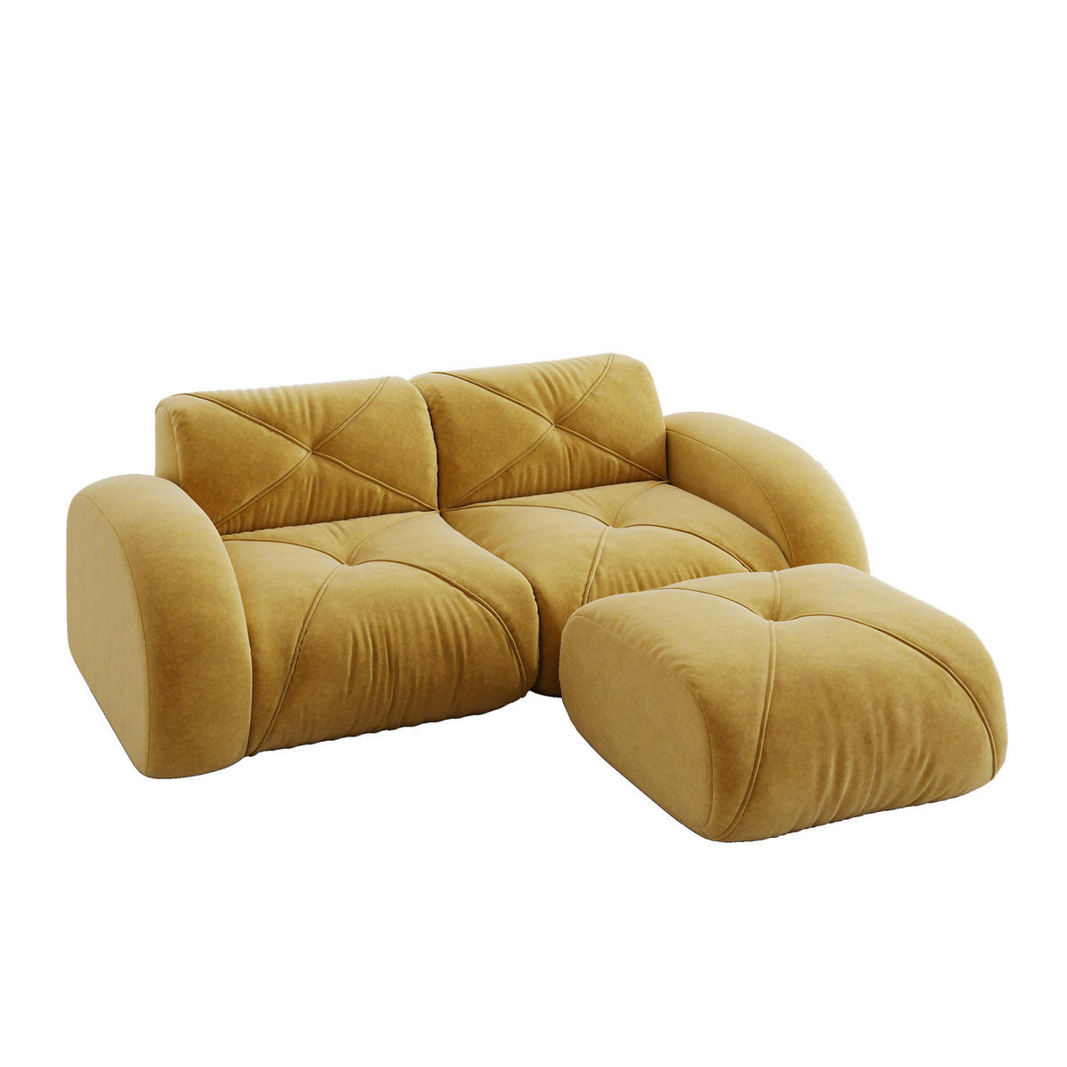 MODULARES 2-Sitzer-Sofa mit Hocker, rahmenloses Design und 32D-Schaumstoff, Gelb - Gelb, Textil (204/76/171cm) - Redom