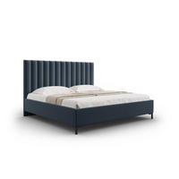 BETT mit Bettkasten und Kopfteil Allison aus strukturiertem Stoff dunkelblau 160x200cm - Dunkelblau, Textil (160/200cm) - Micadoni