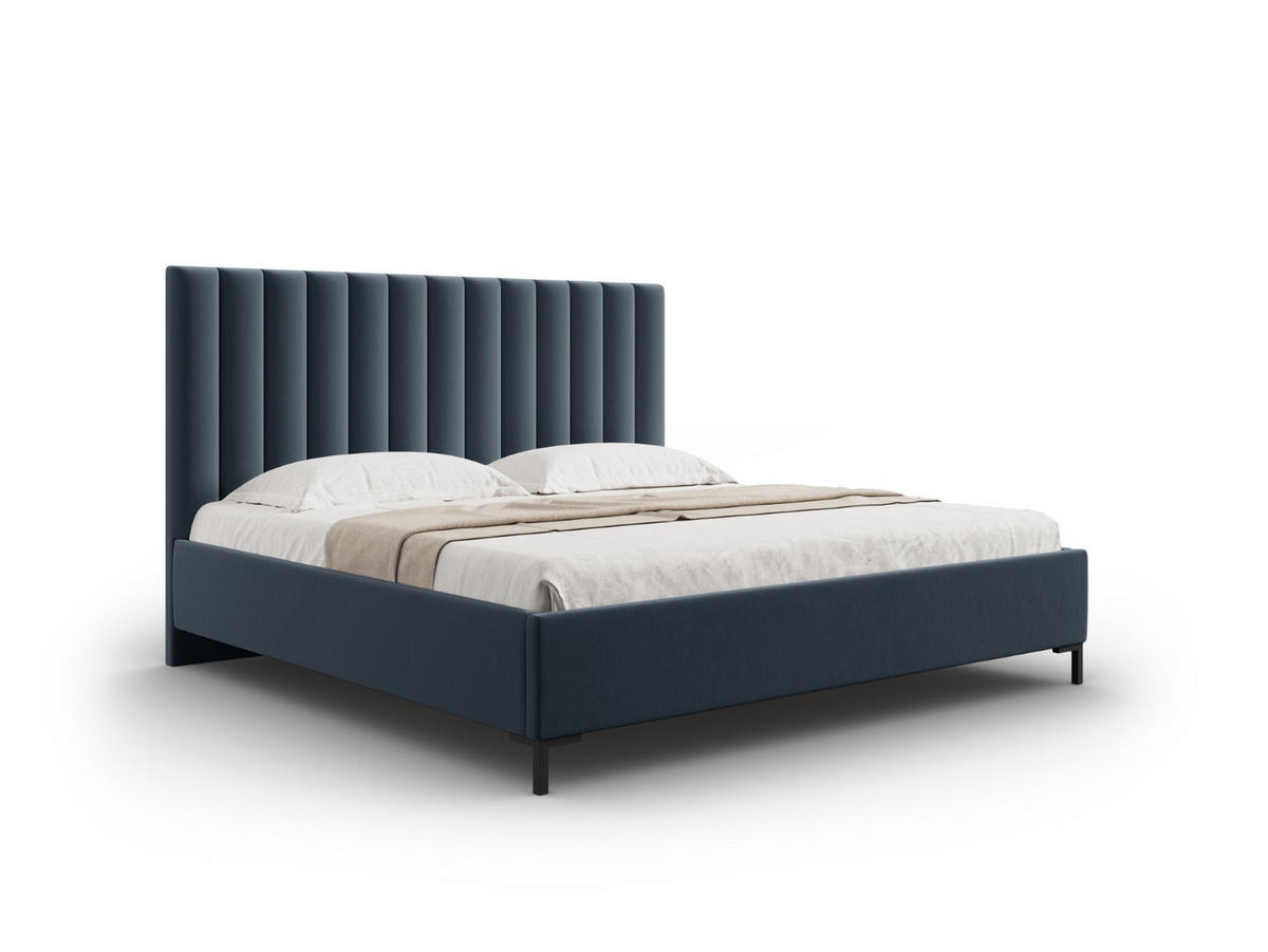 BETT mit Bettkasten und Kopfteil Allison aus strukturiertem Stoff dunkelblau 160x200cm - Dunkelblau, Textil (160/200cm) - Micadoni