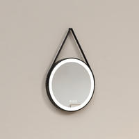 BADSPIEGEL Rund mit Touch-Schalter Beleuchtung mit Hängeriemen Schwarz ф50 cm - Schwarz, Glas (50/3.5/50cm) - EMKE