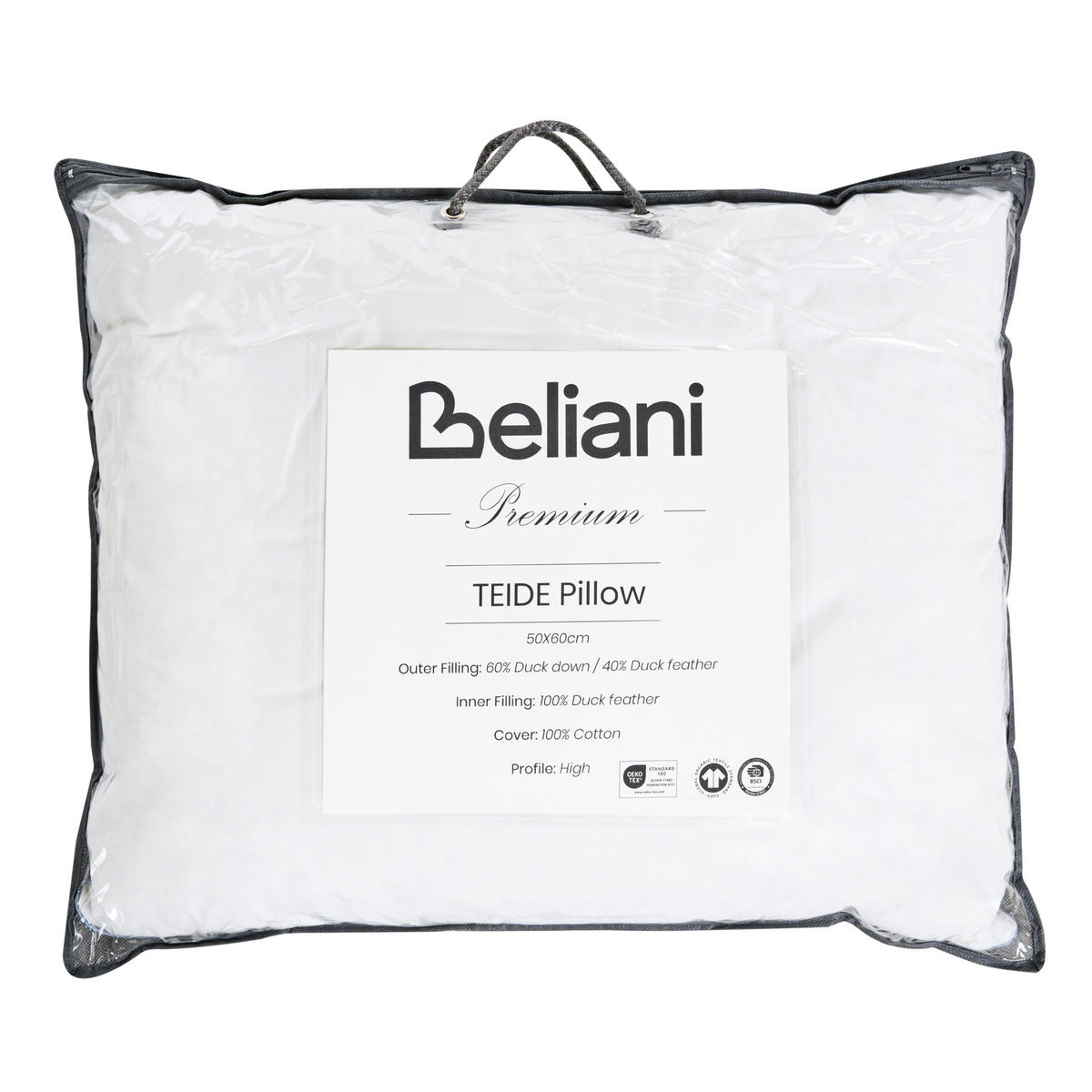 Kopfkissen Weiß Hoch 50/60 cm Teide - Weiß, Naturmaterialen (60/50cm) - Beliani