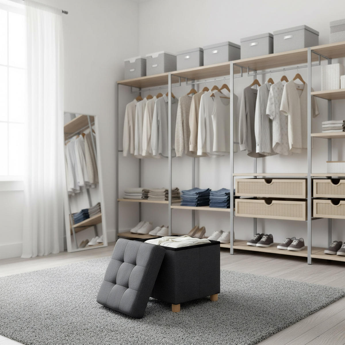 HOCKER - Dunkelgrau/Anthrazit, Holzwerkstoff/Textil (38/38/38cm) - Relaxdays