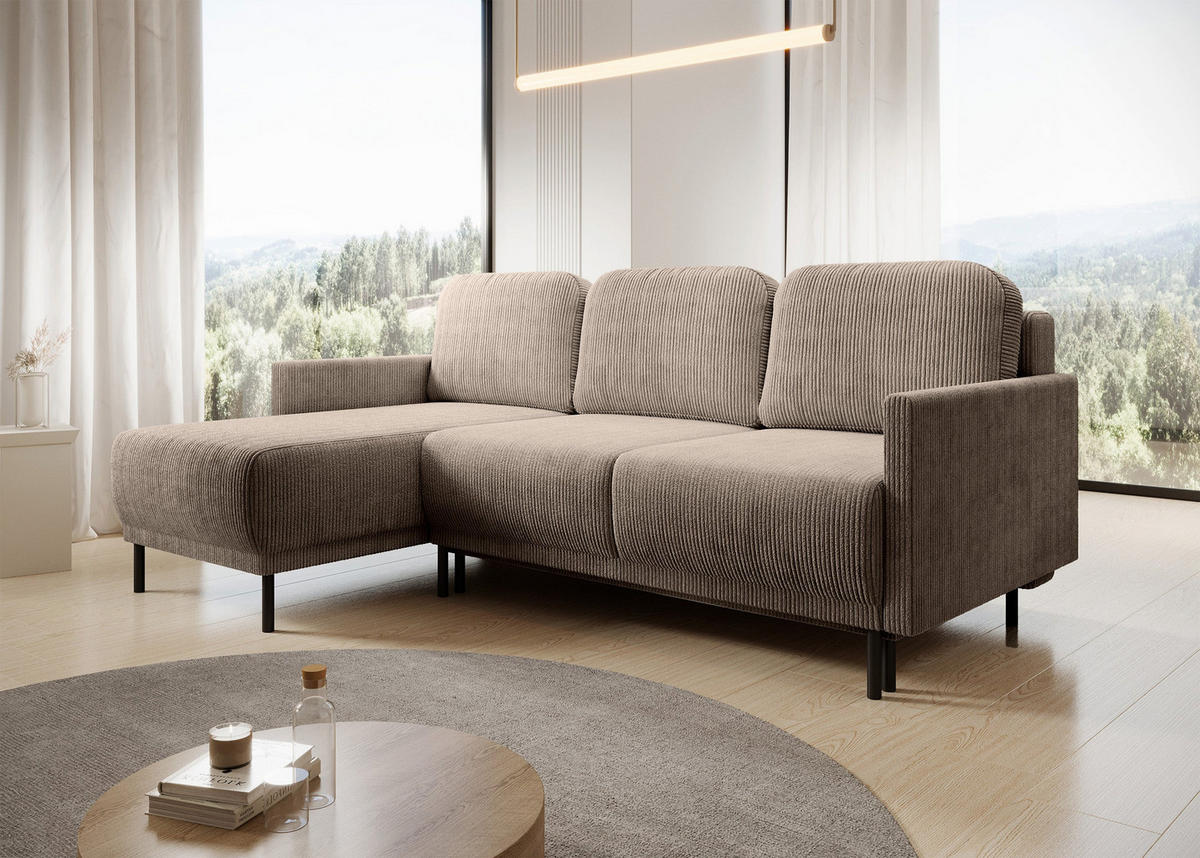 ECKSOFA Hamiel Beige Cordbezug - Beige/Schwarz, Holz/Textil (212/142cm) - Selsey