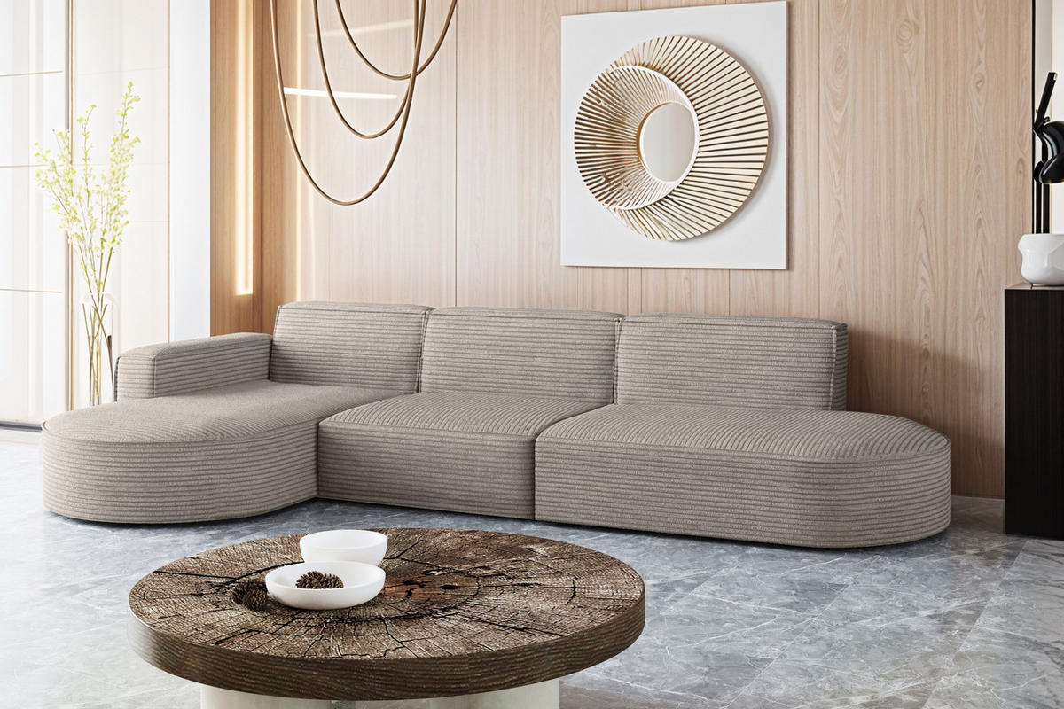 ECKSOFA Designer, Sofa L form MODENA 302 cm stoff Poso Hellbraun Links - Hellbraun, Holz (302/296cm) - Kaiser Möbel