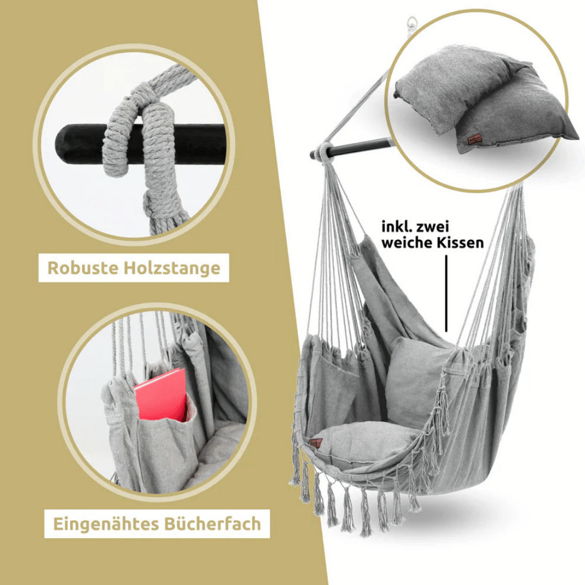 HÄNGESESSEL Indoor ohne Gestell MELA Grau - Grau, Textil (100/120/100cm) - DELUKE