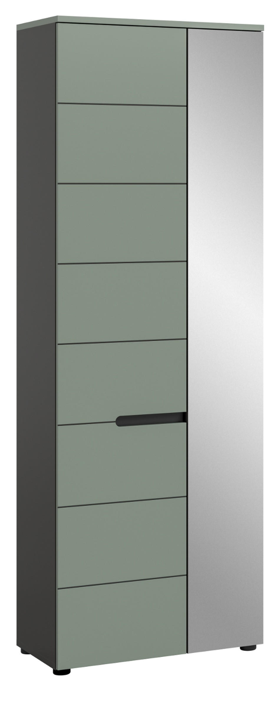 GARDEROBENSCHRANK Salbei grün und Basalt grau, Schuhschrank 65 x 190 cm, variable Inneneinteilung, Soft-Close, Cooper - Salbeigrün/Schwarz, Holzwerkstoff/Kunststoff (65/190/37cm) - Inn.Furn
