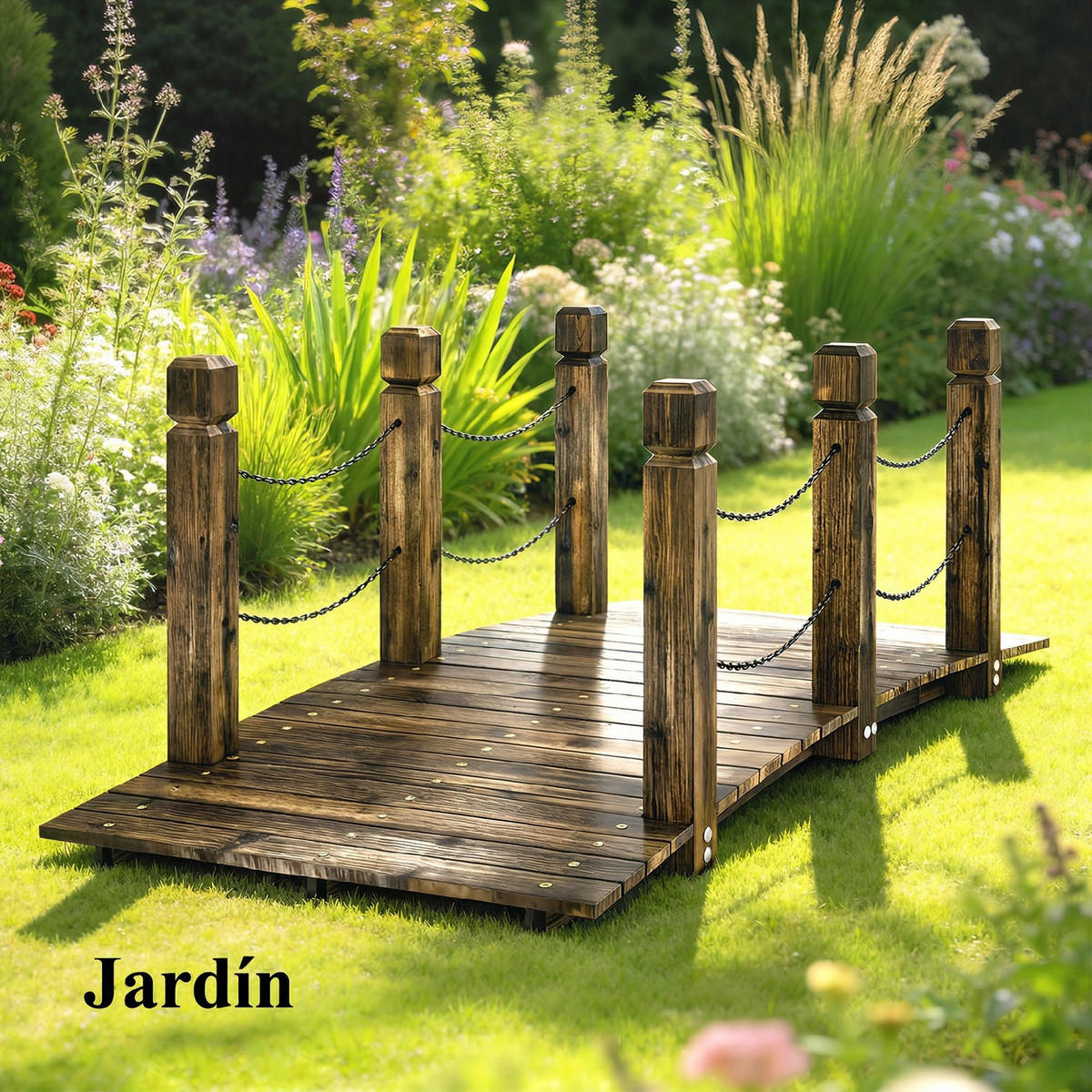 GARTENBRÜCKE,HOLZBRÜCKE 1,51m,karbonisiert - Schwarz, Holz (151/68/54.5cm) - Vallsero