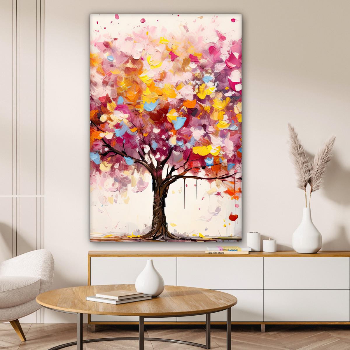 LEINWANDBILD Aquarell - Baum - Kunst - Abstrakt Deko Groß 90x140 cm - Multicolor, Textil (90/140cm) - MuchoWow
