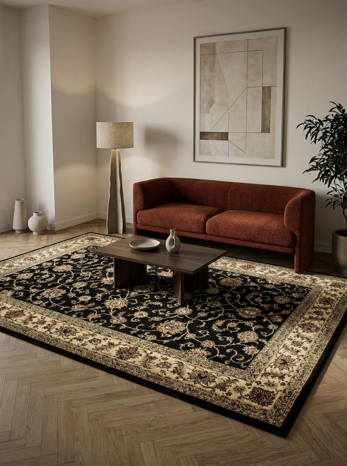 KURZFLORTEPPICH TANNHEIM, orientalisch, aus Polypropylen, Schwarz, 300 x 400 cm - Beige, Textil (400/300cm) - KADIMA DESIGN