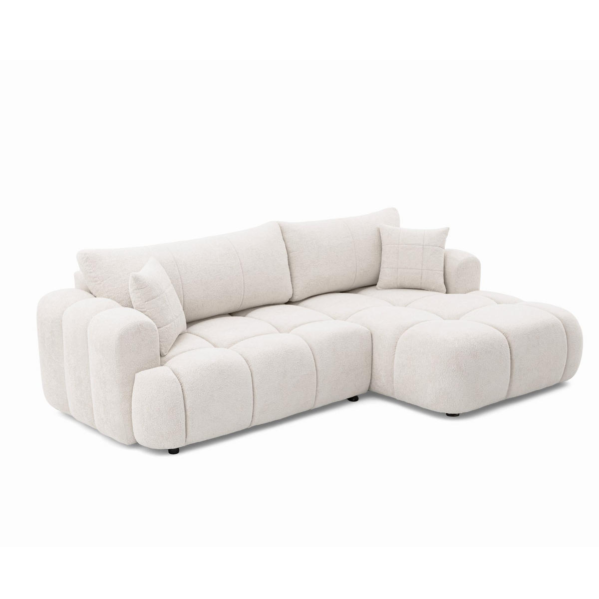 ECKSOFA CALM L Rechts mit Schlaffunktion 140x215 Webstoff weiß - Schwarz/Weiß, Holz/Kunststoff (151/261cm) - Muffo
