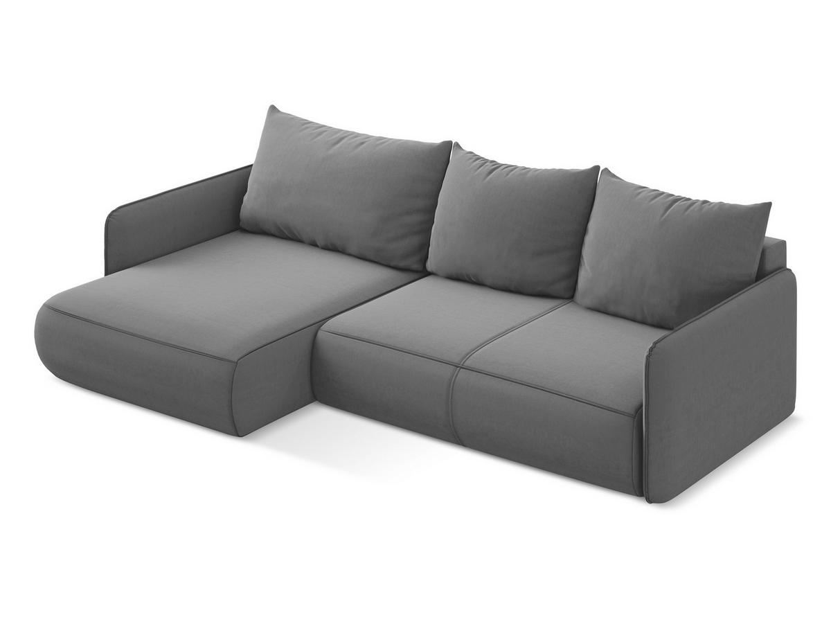 ECKSOFA mit Schlaffunktion Samt Stoff Grau - Schwarz/Grau, Kunststoff/Textil (148/240cm) - Makamii