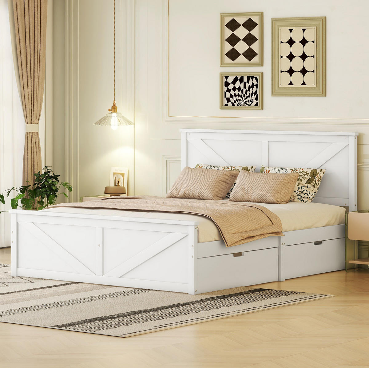 POSTEL 160/200 cm bílá z borovice a MDF se 4 úložnými zásuvkami a čelem - bílá, dřevo (160/200cm) - OKWISH