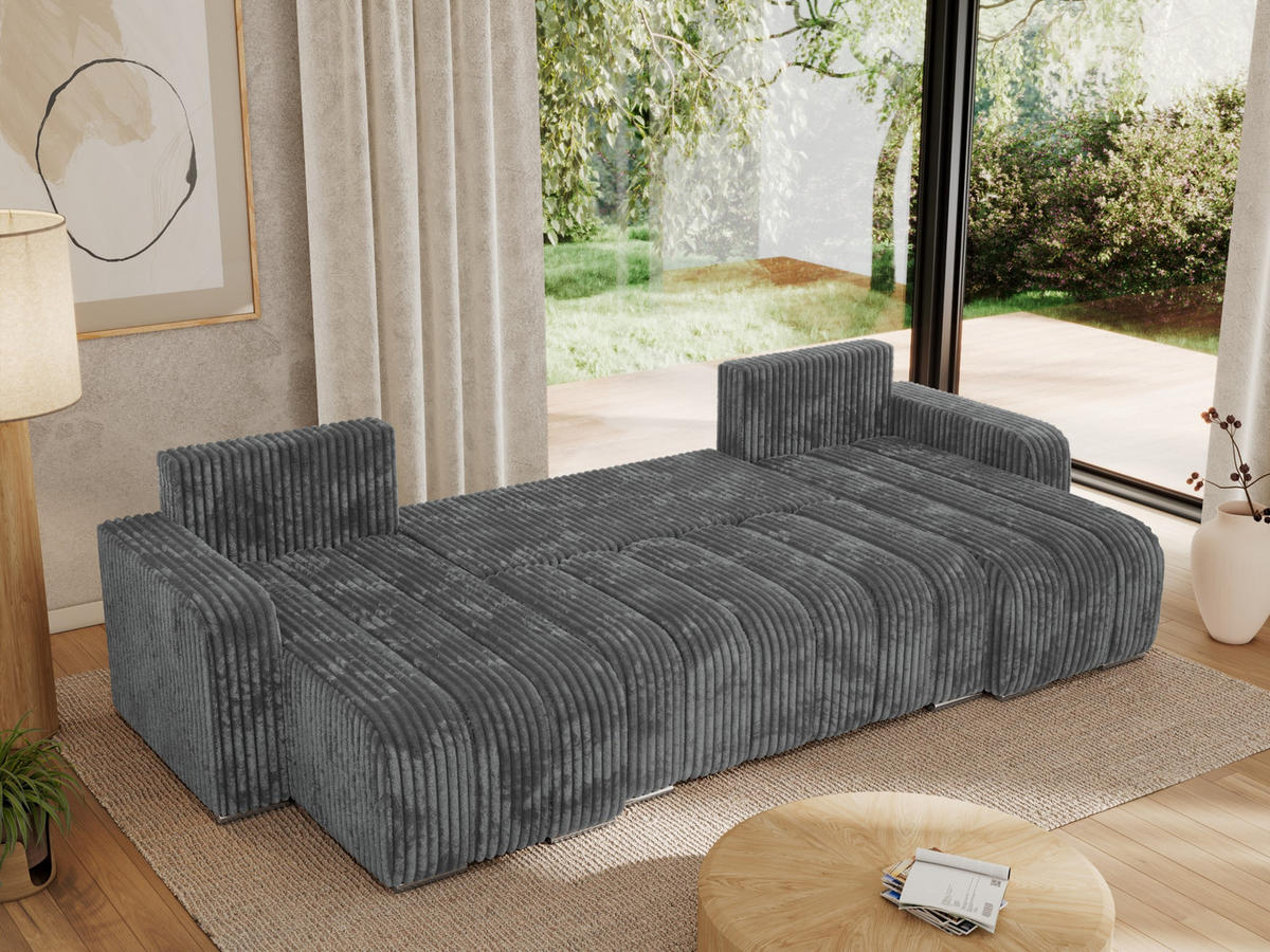 WOHNLANDSCHAFT KIRASSO U Dunkelgrau Cord - Dunkelgrau/Grau, Textil/Metall (320/86/147cm) - MKS