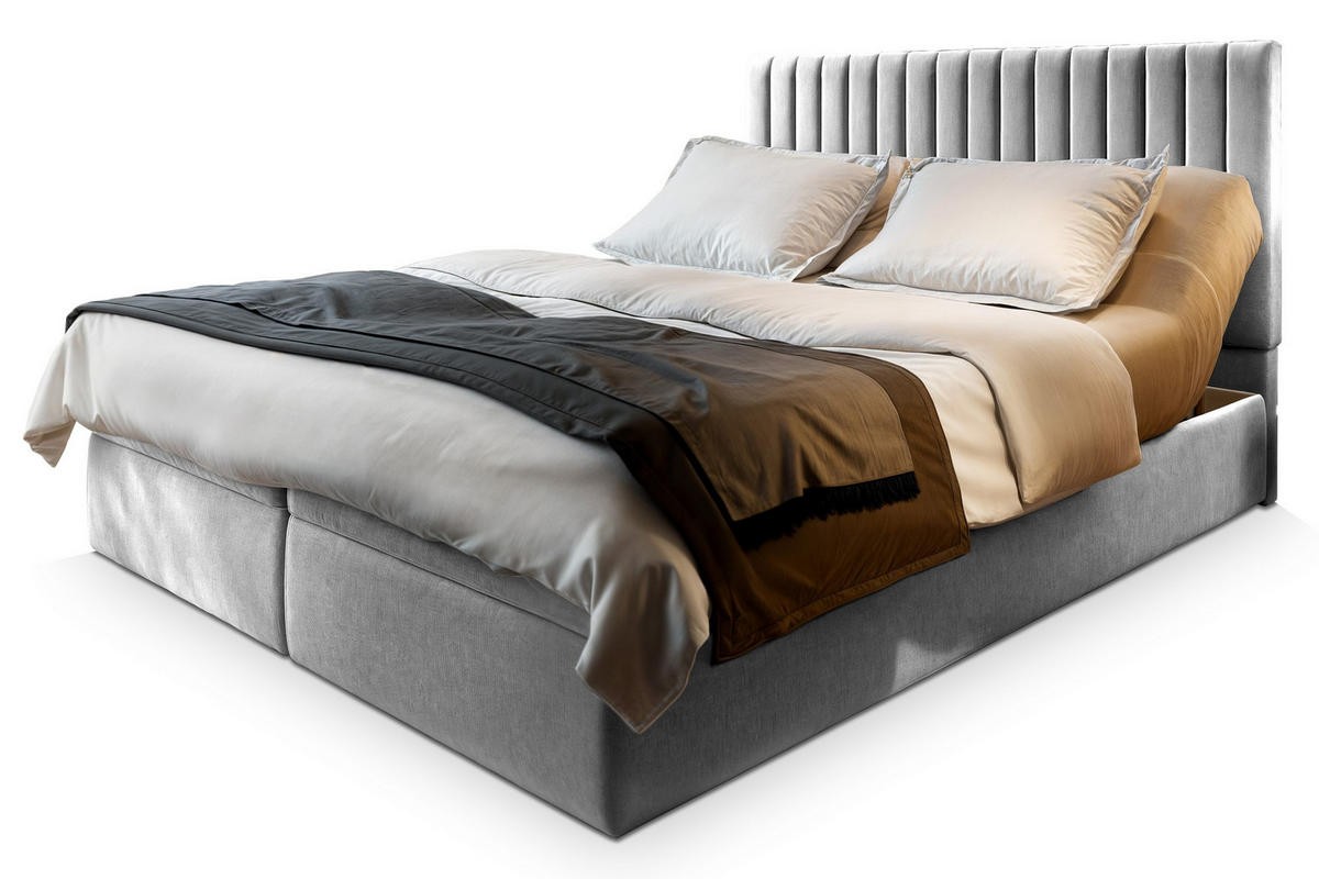 POSTEL BOXSPRING MURLO 160x200 cm, s matrací a úložným prostorem, světle šedá - světle šedá, kompozitní dřevo/textil (160/200cm) - MASSENO