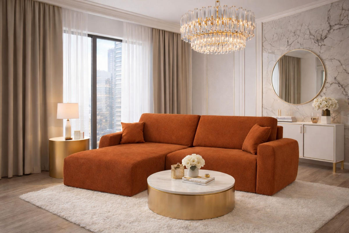 ECKSOFA Mit Schlaffunktion, Ariel XL, Velours, Stoff Salvador, Braun, Links - Braun, Holz (280/142cm) - Kaiser Möbel