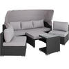 ALUMINIUM RATTANLOUNGE San Marino, mit klappbarem Sonnenschutz, schwarz - Schwarz, Kunststoff (68/131/199cm) - tectake