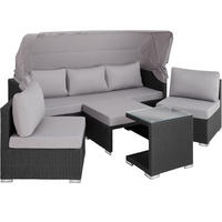 ALUMINIUM RATTANLOUNGE San Marino, mit klappbarem Sonnenschutz, schwarz - Schwarz, Kunststoff (68/131/199cm) - tectake