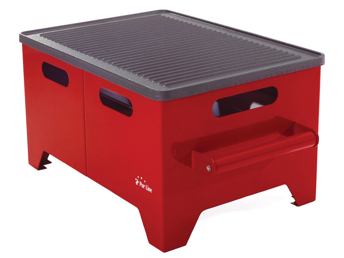 BIOETHANOL-GRILL Rot inklusive 1.2 L-Tank mit Gusseisen-Plancha - Rot, Metall (48/27/33cm) - Purline