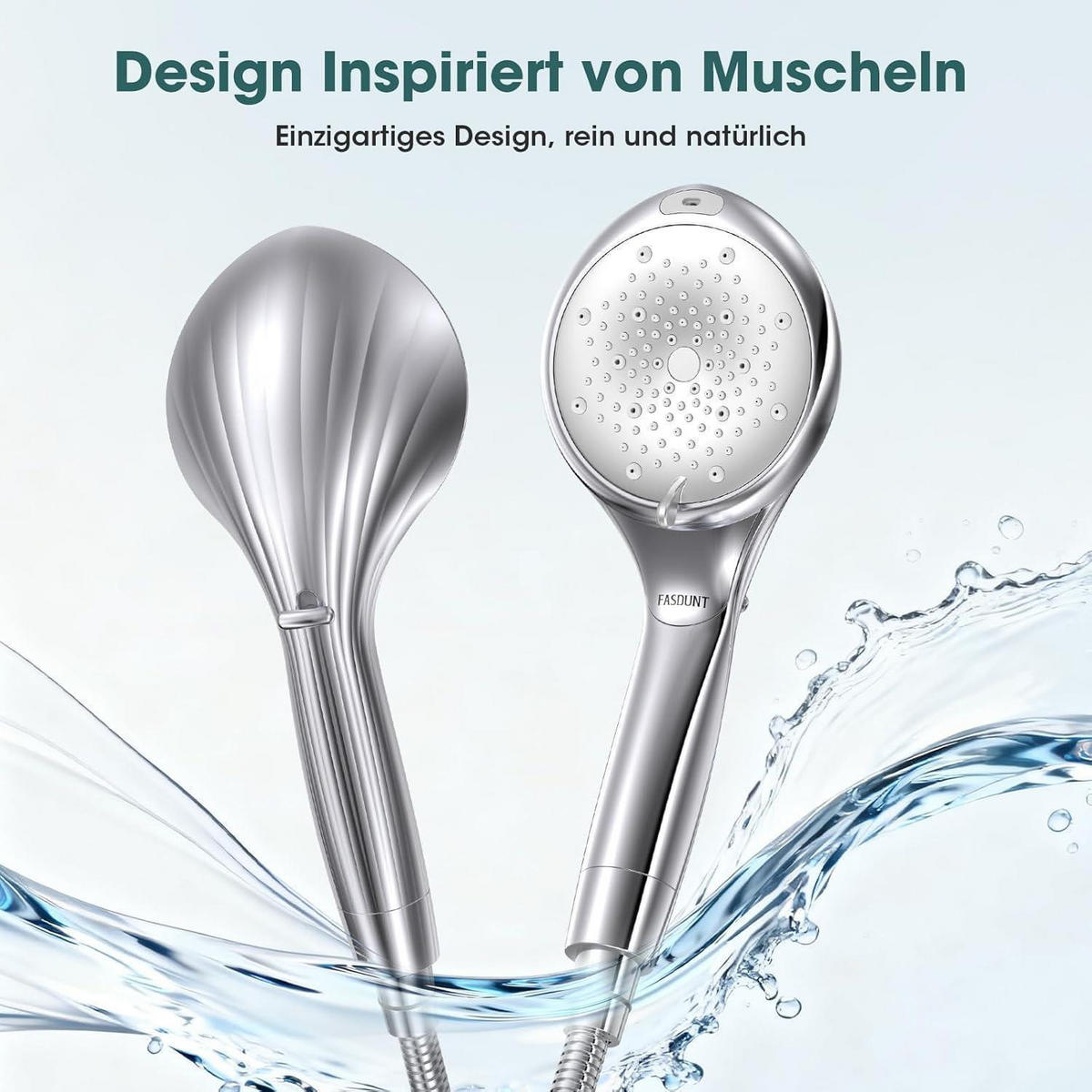 DUSCHKOPF mit Filter 8 Strahlarten Hochdruck Silber 2M Schlauch - Silberfarben, Metall (13/12.7/29.5cm)