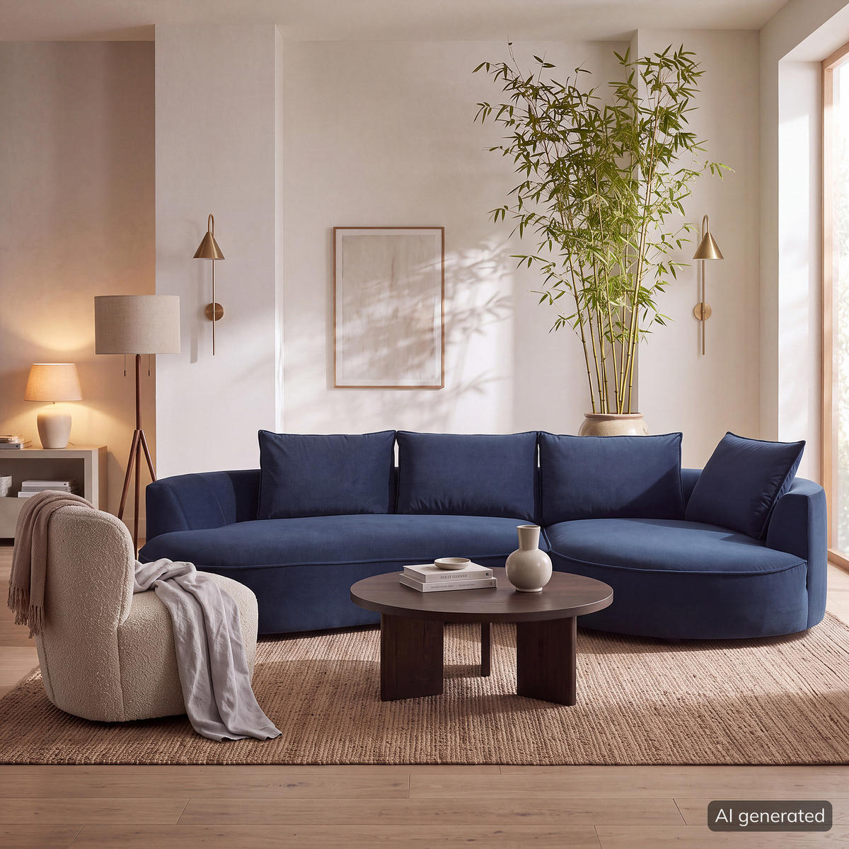 BIGSOFA - Dunkelblau, Naturmaterialien/Kunststoff (322/82/154cm) - home24