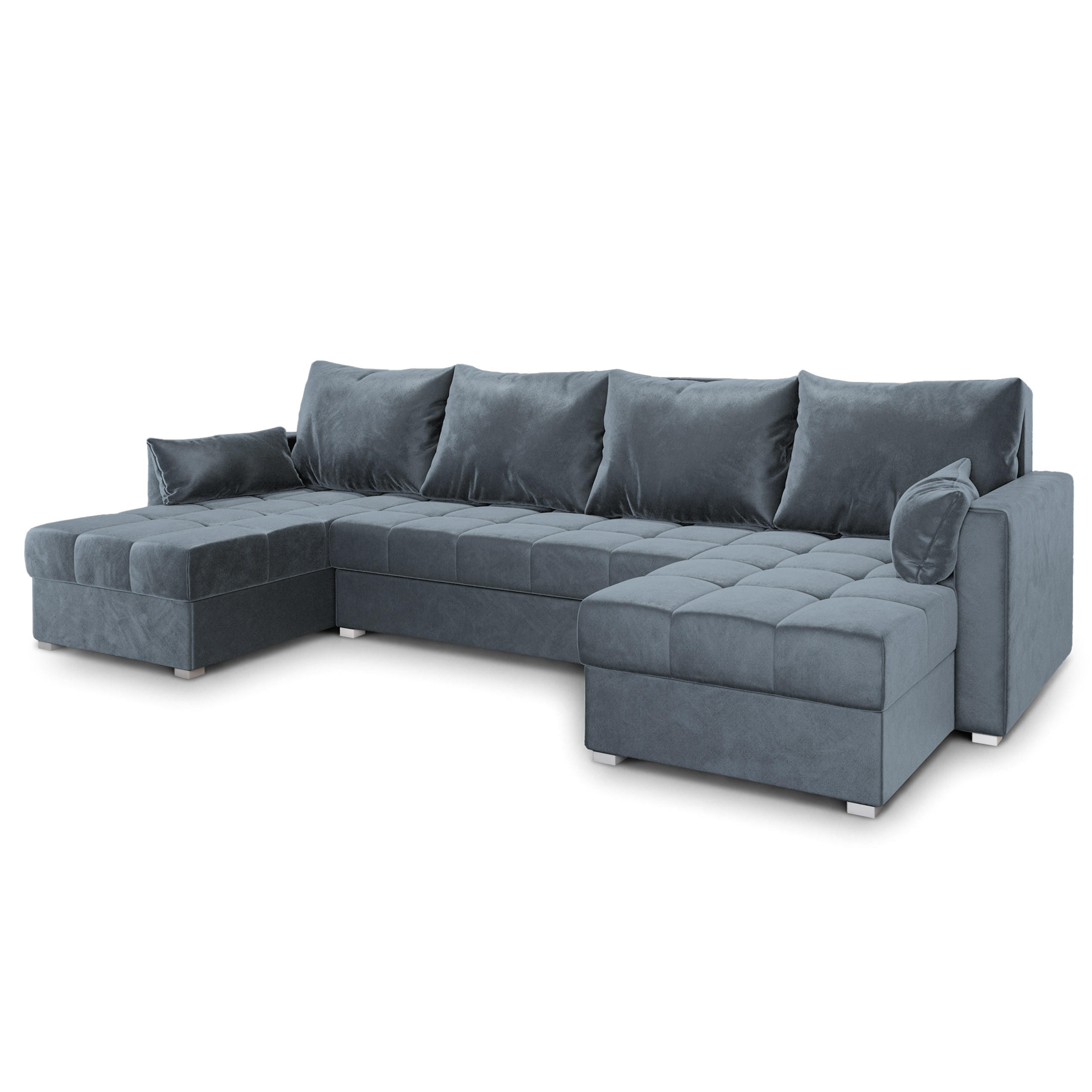 WOHNLANDSCHAFT NAKO Grau Plüsch-Stoff mit Schlaffunktion - Grau, Holz/Kunststoff (285/85/140cm) - MASSENO