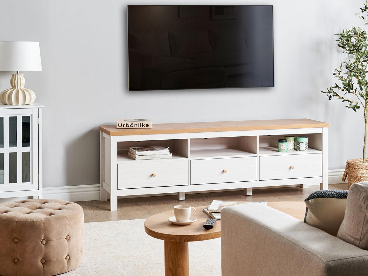 TV-MÖBEL Weiß/Braun Inverell - Weiß/Braun, Holzwerkstoff (180/58/39cm) - Beliani