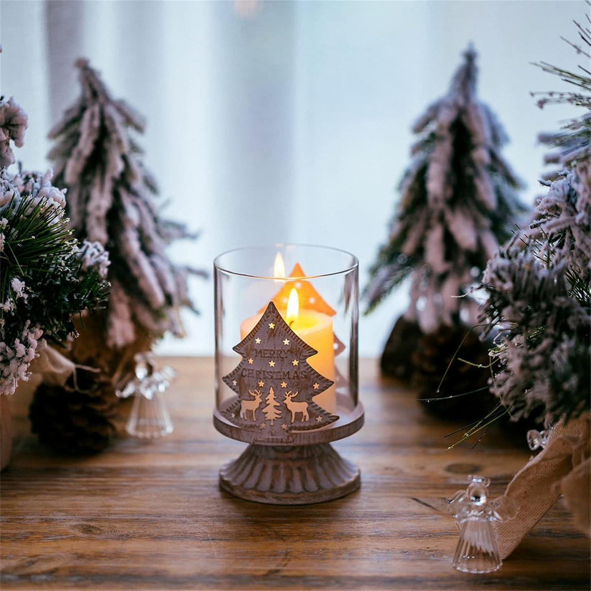 KERZENSTÄNDER 2er Set Weihnachtsbaum Weiß - Weiß, Metall (8/12/8cm)